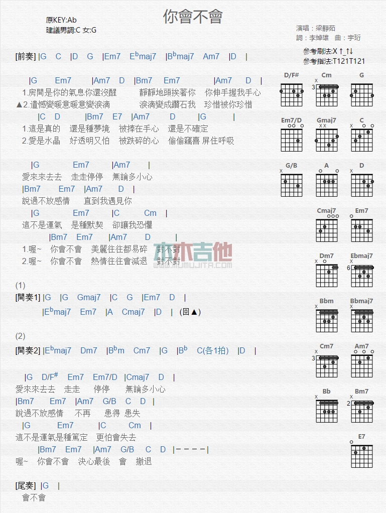 梁静茹《你会不会》吉他谱-Guitar Music Score