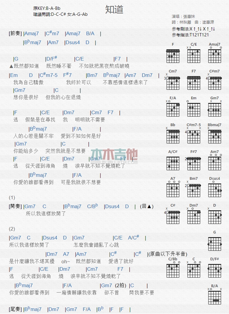 张惠妹《知道》吉他谱-Guitar Music Score