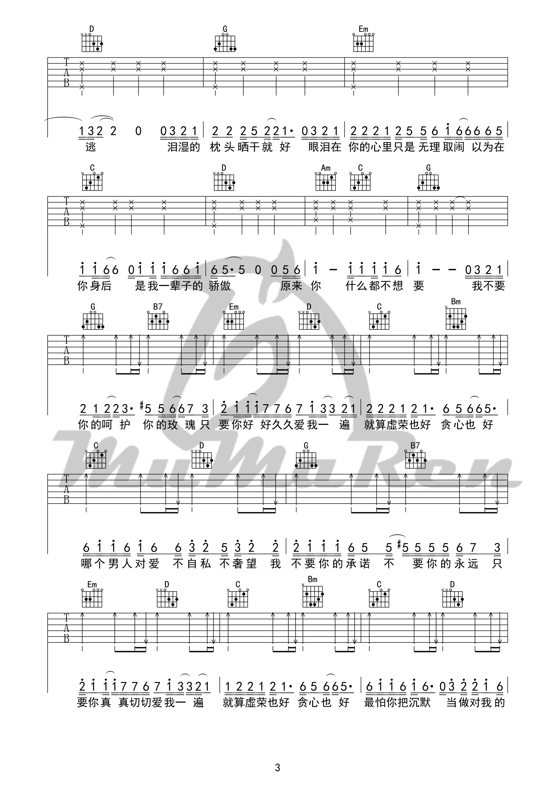 张惠妹《原来你什么都不要》吉他谱-Guitar Music Score