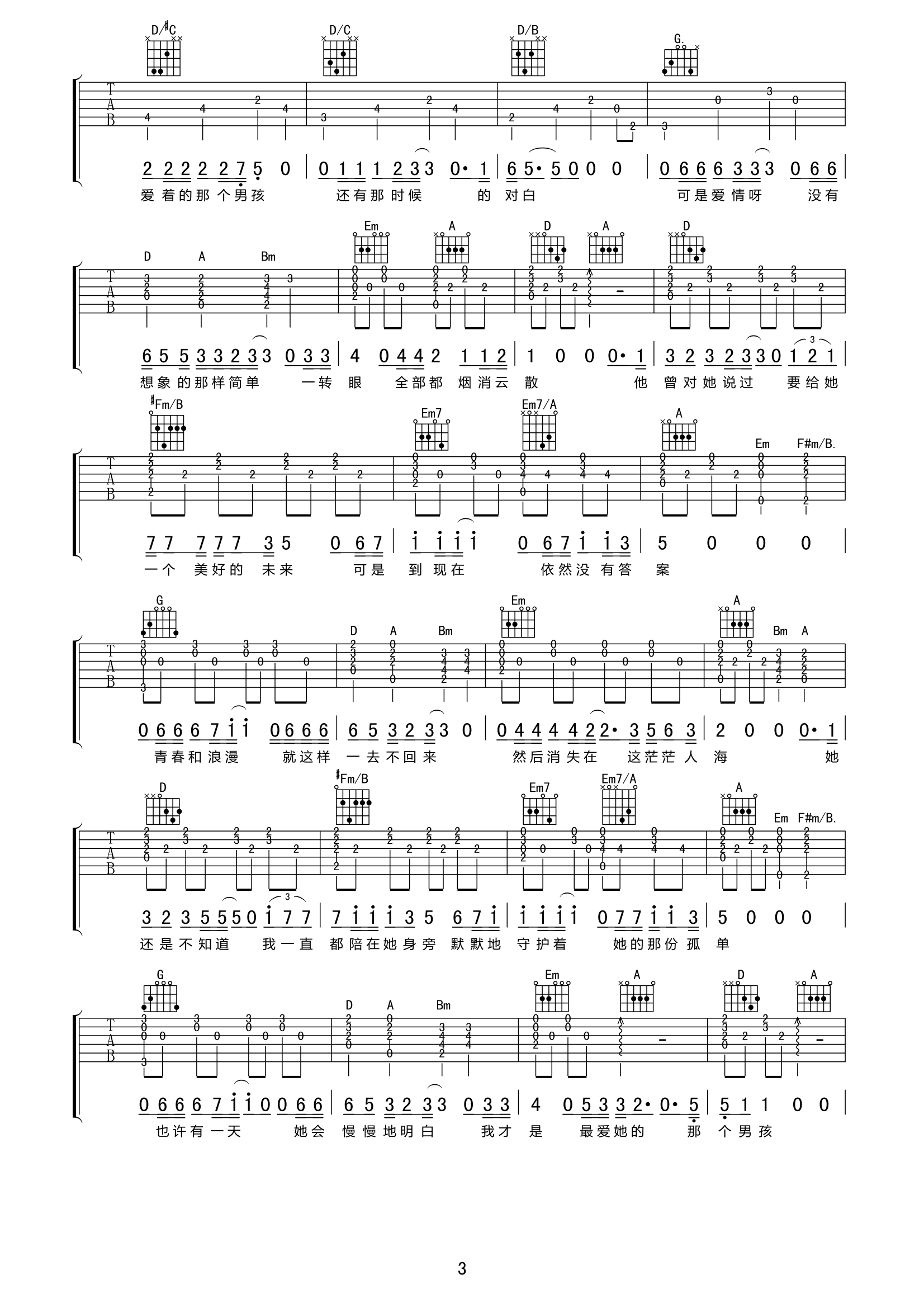 刘小天《杜小曼》吉他谱-Guitar Music Score