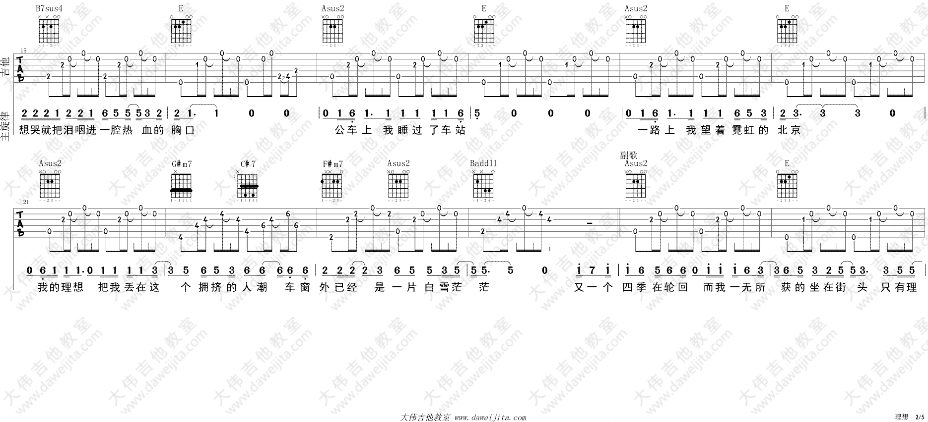 赵雷《理想》吉他谱(E调)-Guitar Music Score