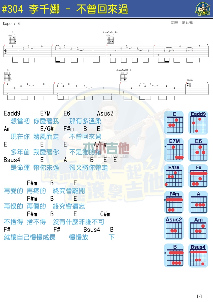 李千娜《不曾回来过》吉他谱-Guitar Music Score