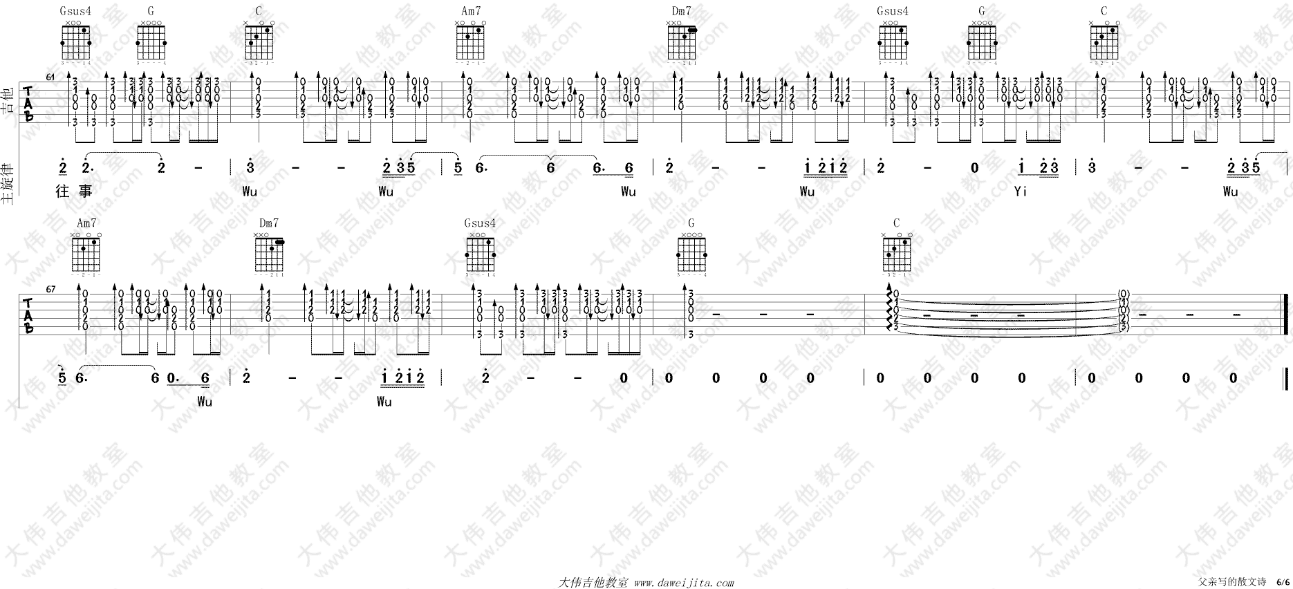 许飞《父亲写的散文诗》吉他谱(C调)-Guitar Music Score