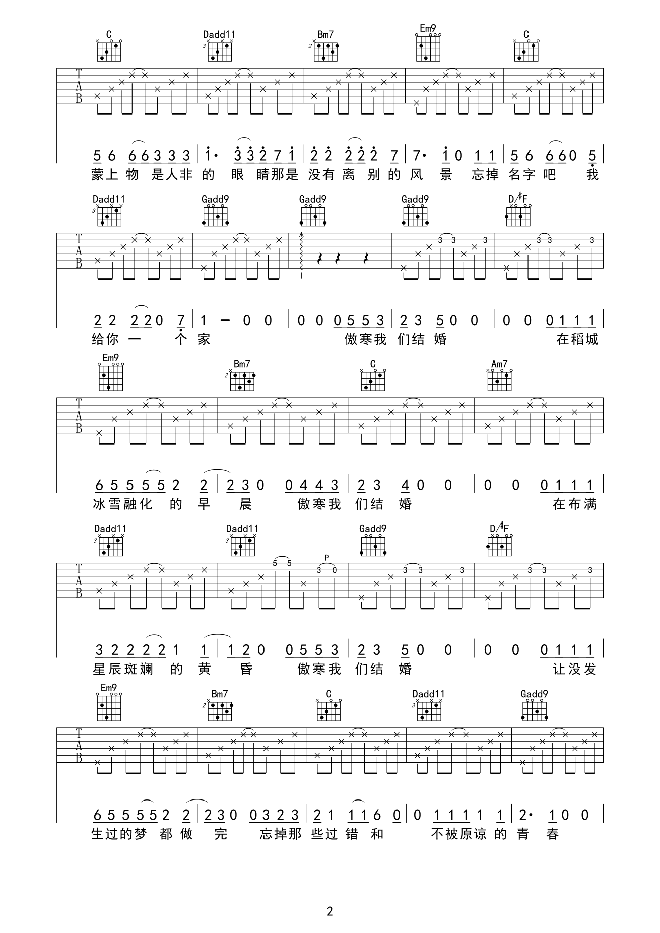 马頔《傲寒》吉他谱-Guitar Music Score