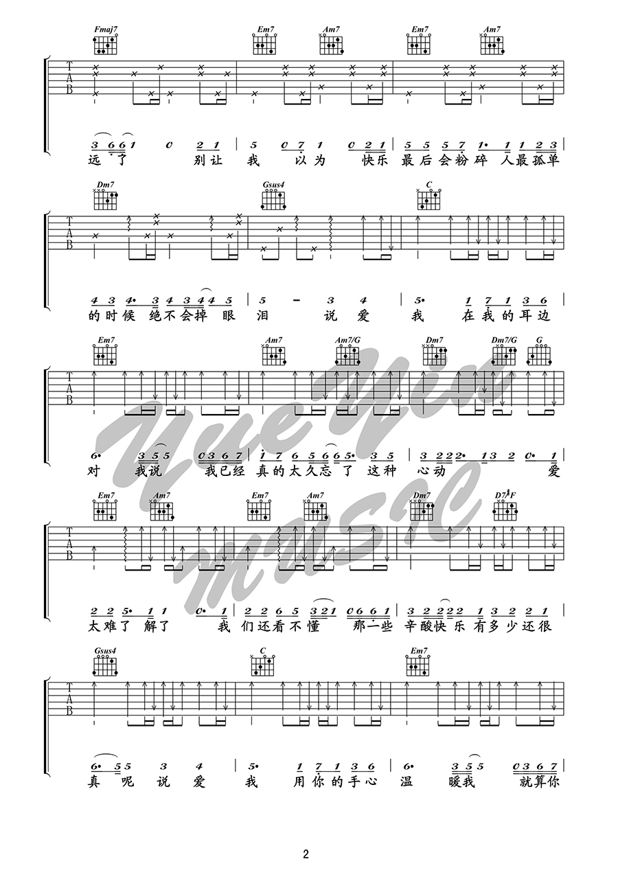 梁一贞《说爱我》吉他谱(D调)-Guitar Music Score