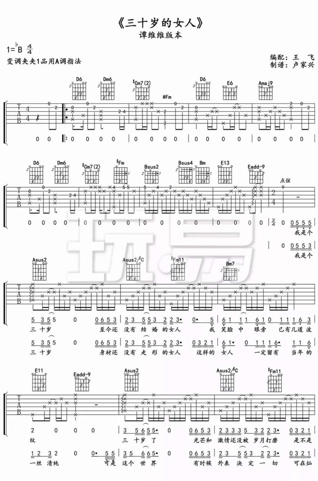 谭维维《三十岁的女人》吉他谱-Guitar Music Score
