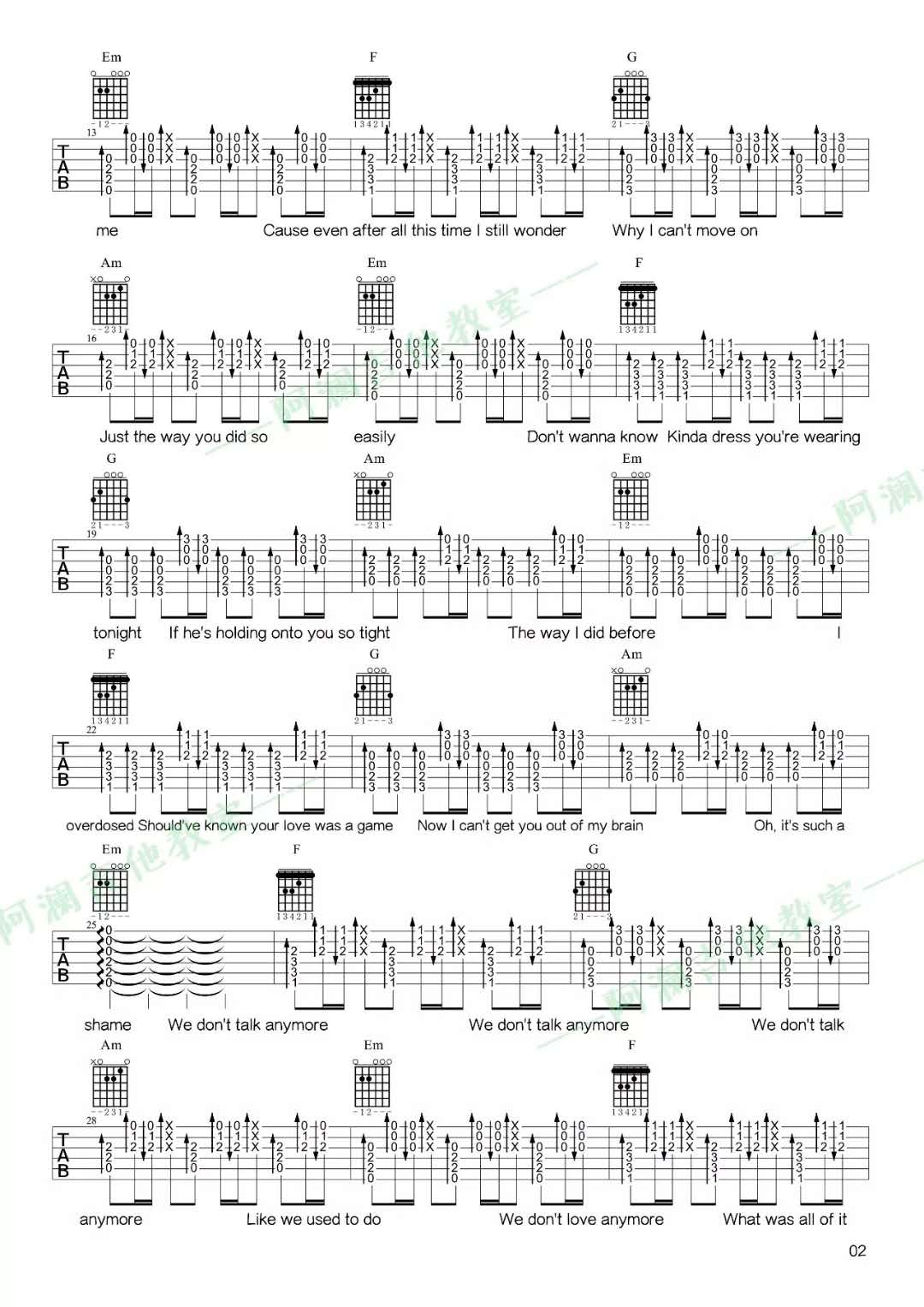 Charlie,Puth,Selena,Gomez《We Dont Talk Anymore》吉他谱(F调)-Guitar Music Score