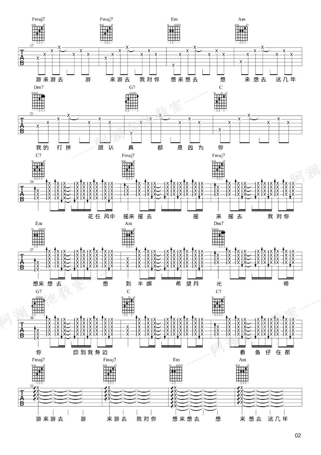 卢广仲《鱼仔》吉他谱(C调)-Guitar Music Score