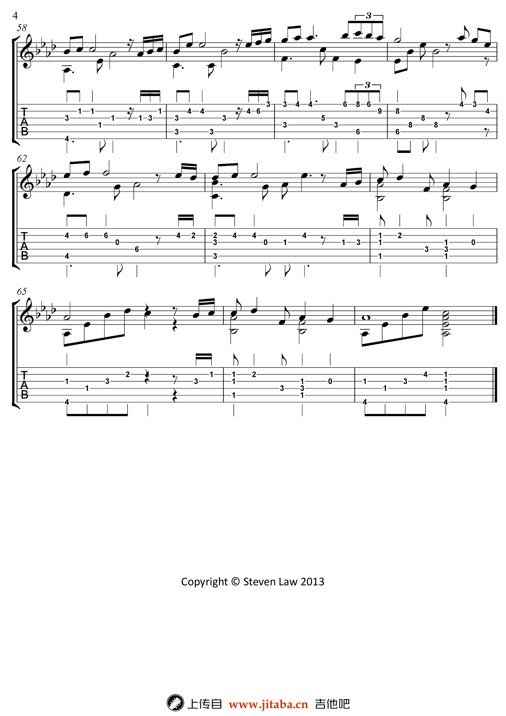 Yiruma《Kiss The Rain 雨的印记  指弹 》吉他谱-Guitar Music Score