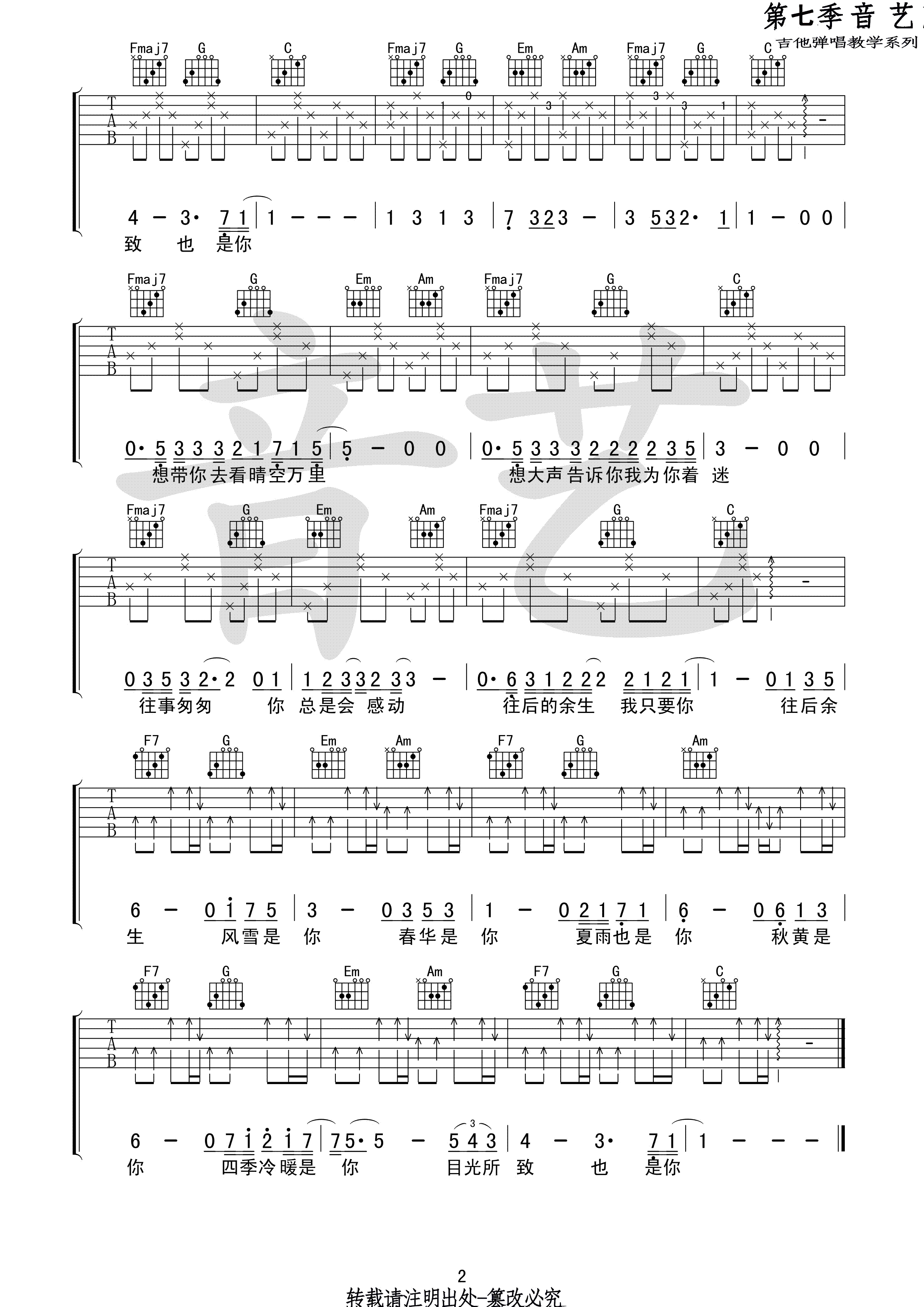 马良《往后余生》吉他谱(C调)-Guitar Music Score