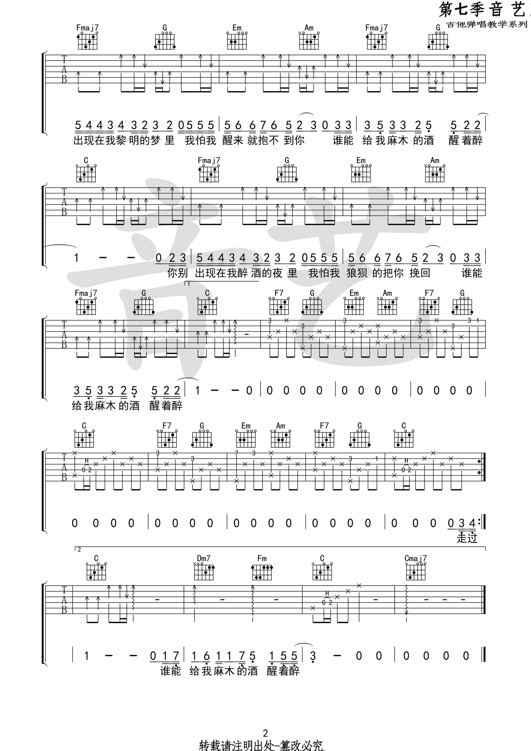 马良《醒着醉》吉他谱(C调)-Guitar Music Score