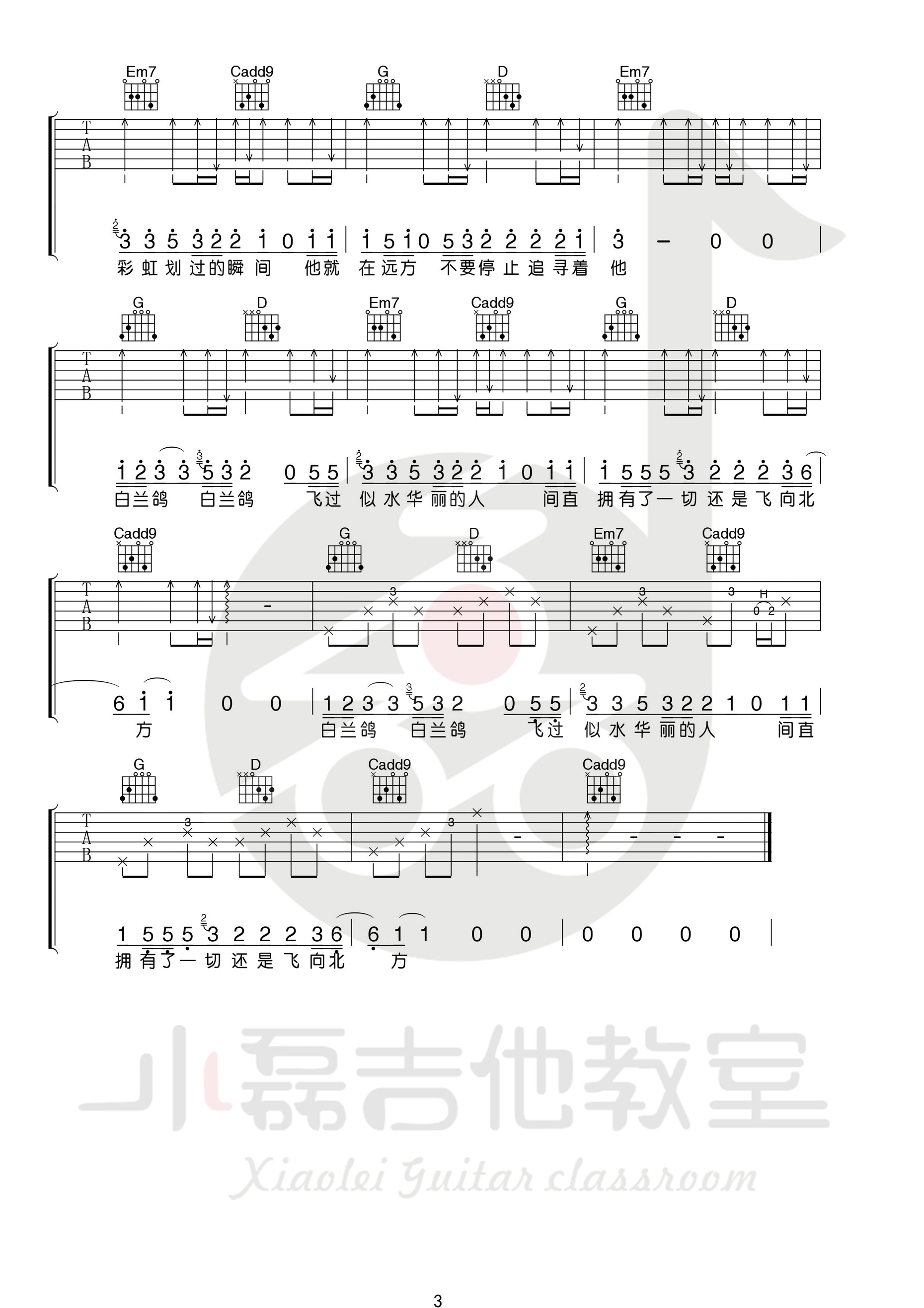 丢火车乐队《白兰鸽巡游记》吉他谱(G调)-Guitar Music Score