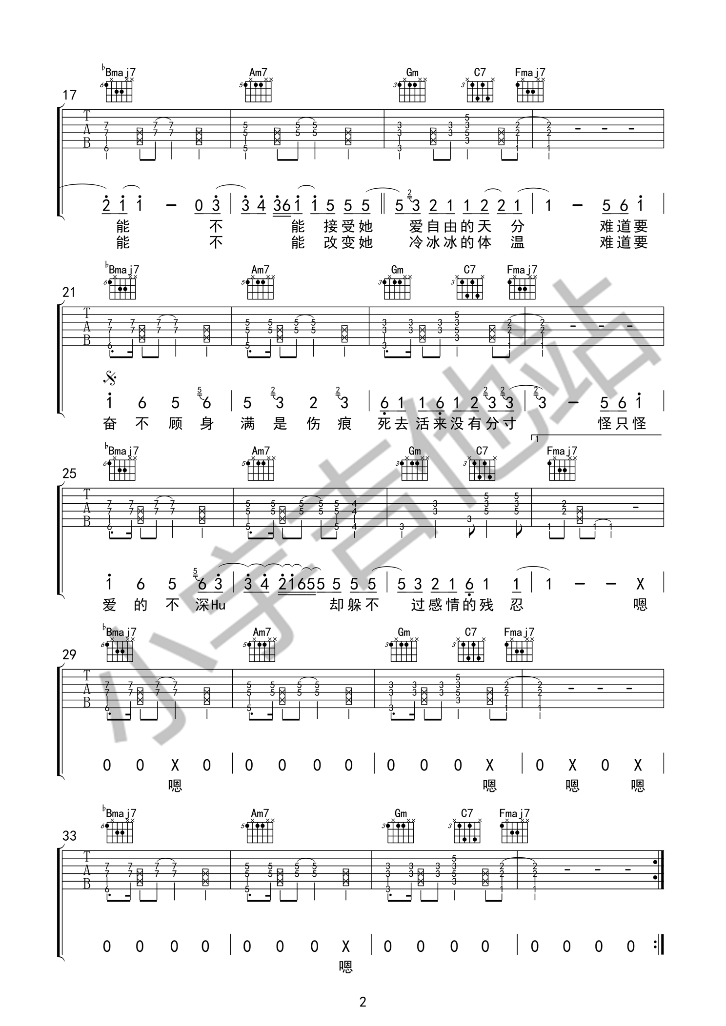 廖俊涛《这个人》吉他谱(F调)-Guitar Music Score