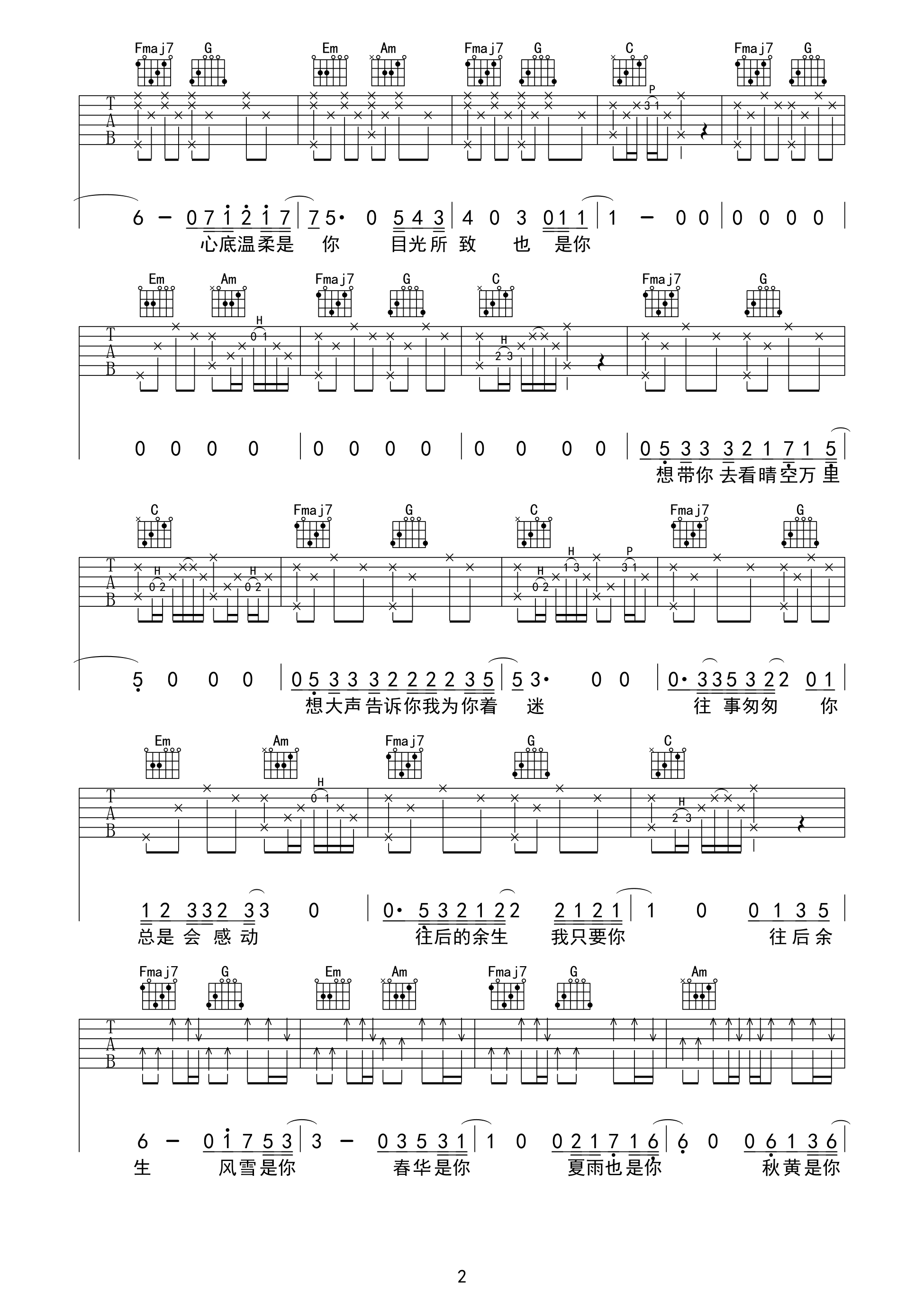 马良《往后余生》吉他谱(C调)-Guitar Music Score