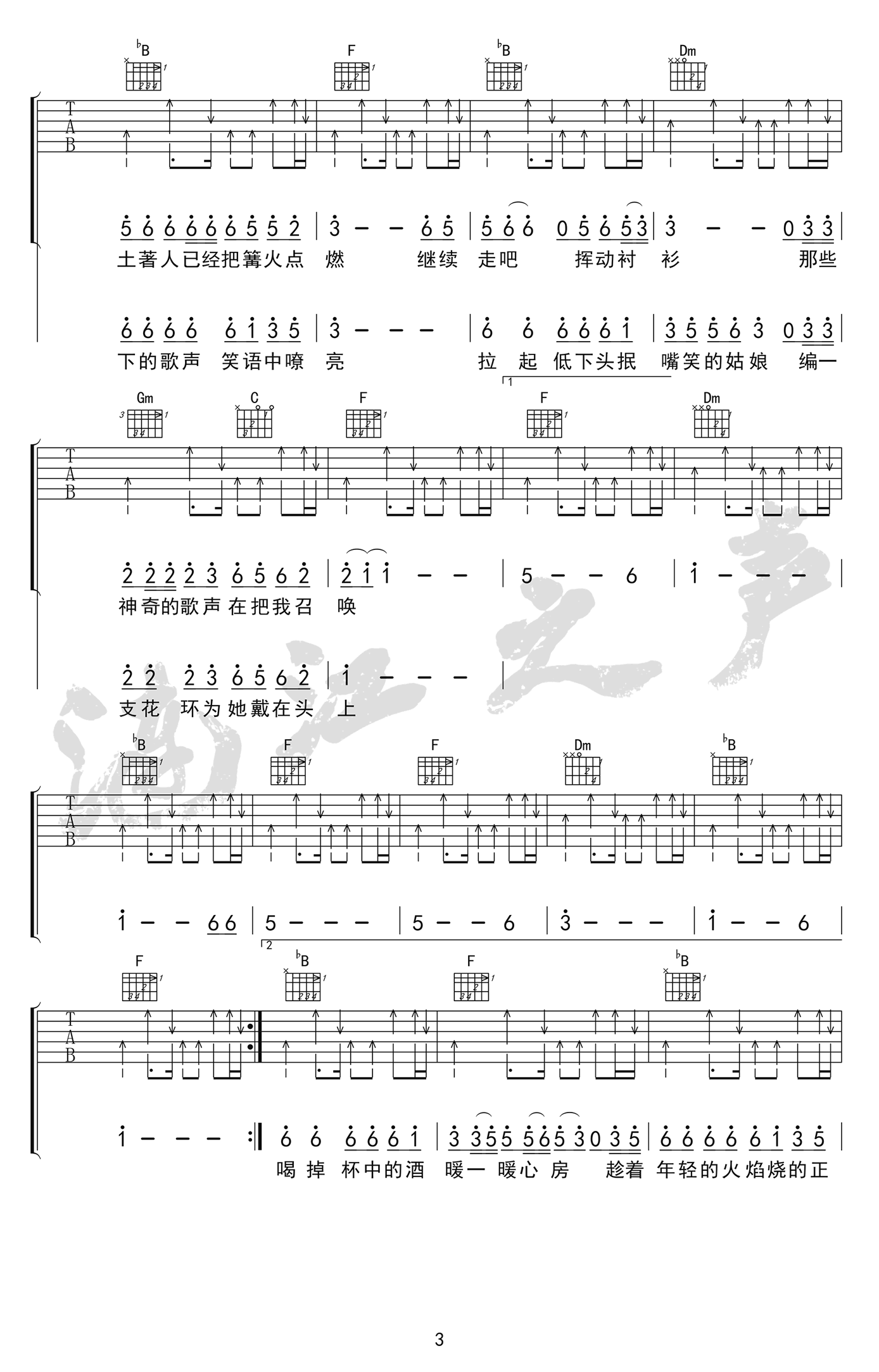 赵雷《彩虹下面》吉他谱(升F调)-Guitar Music Score