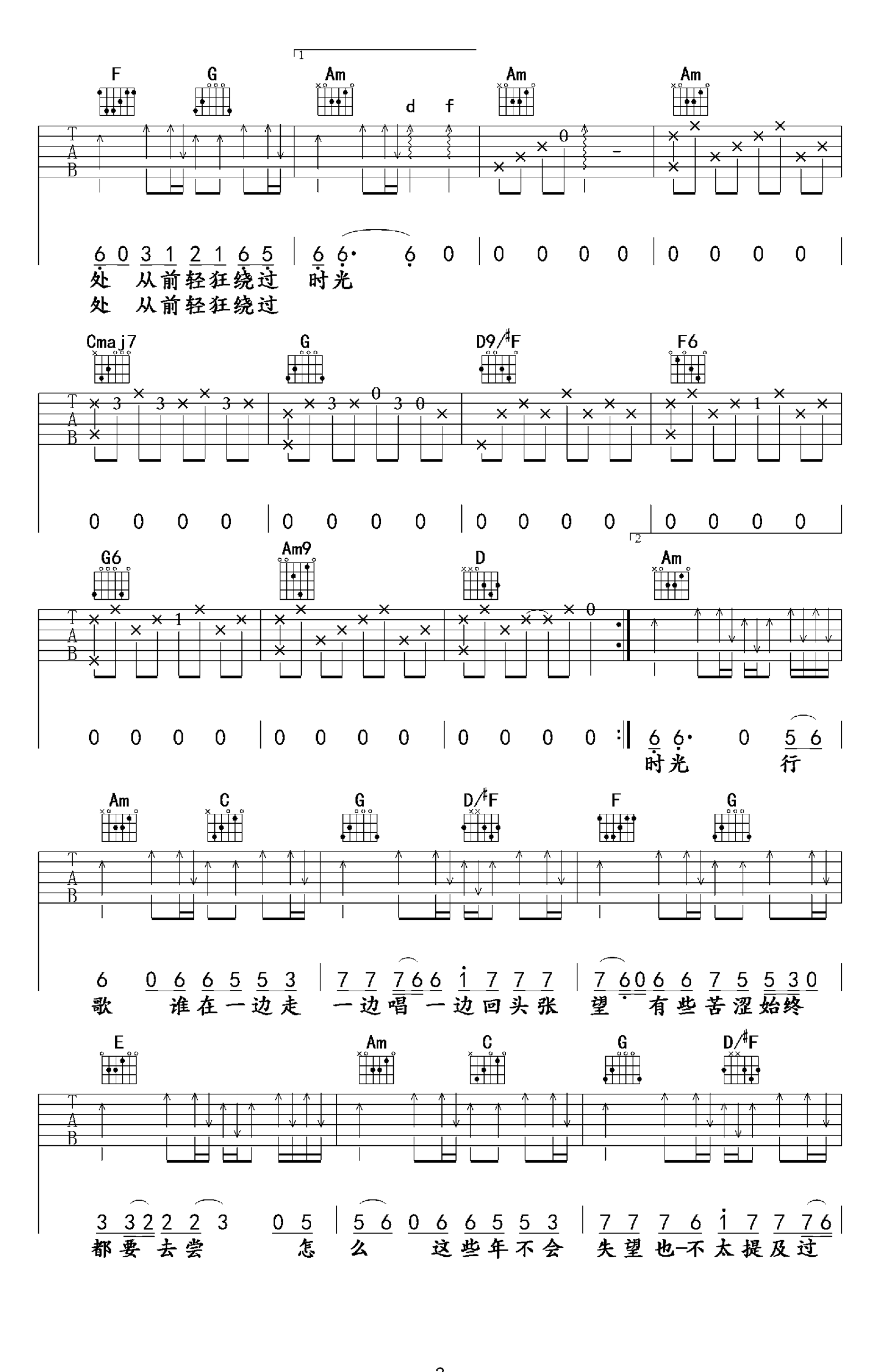 陈鸿宇《行歌》吉他谱(C调)-Guitar Music Score