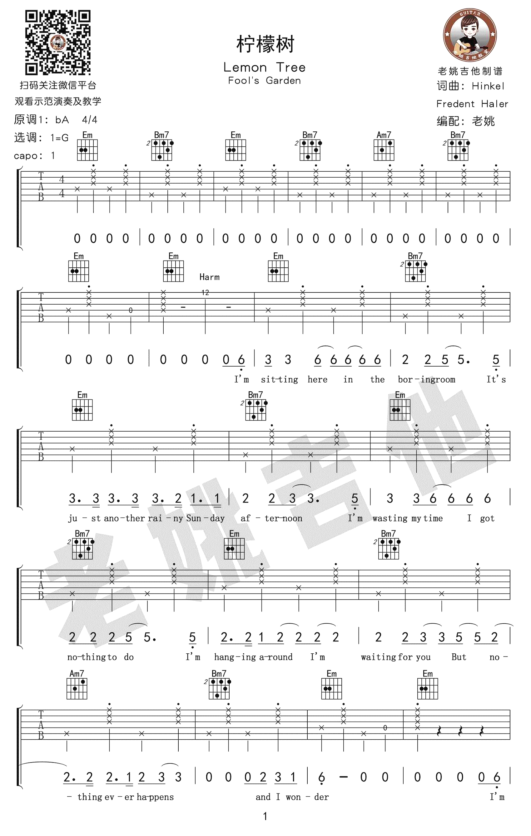 Fools,Garden《Lemon Tree》吉他谱(G调)-Guitar Music Score