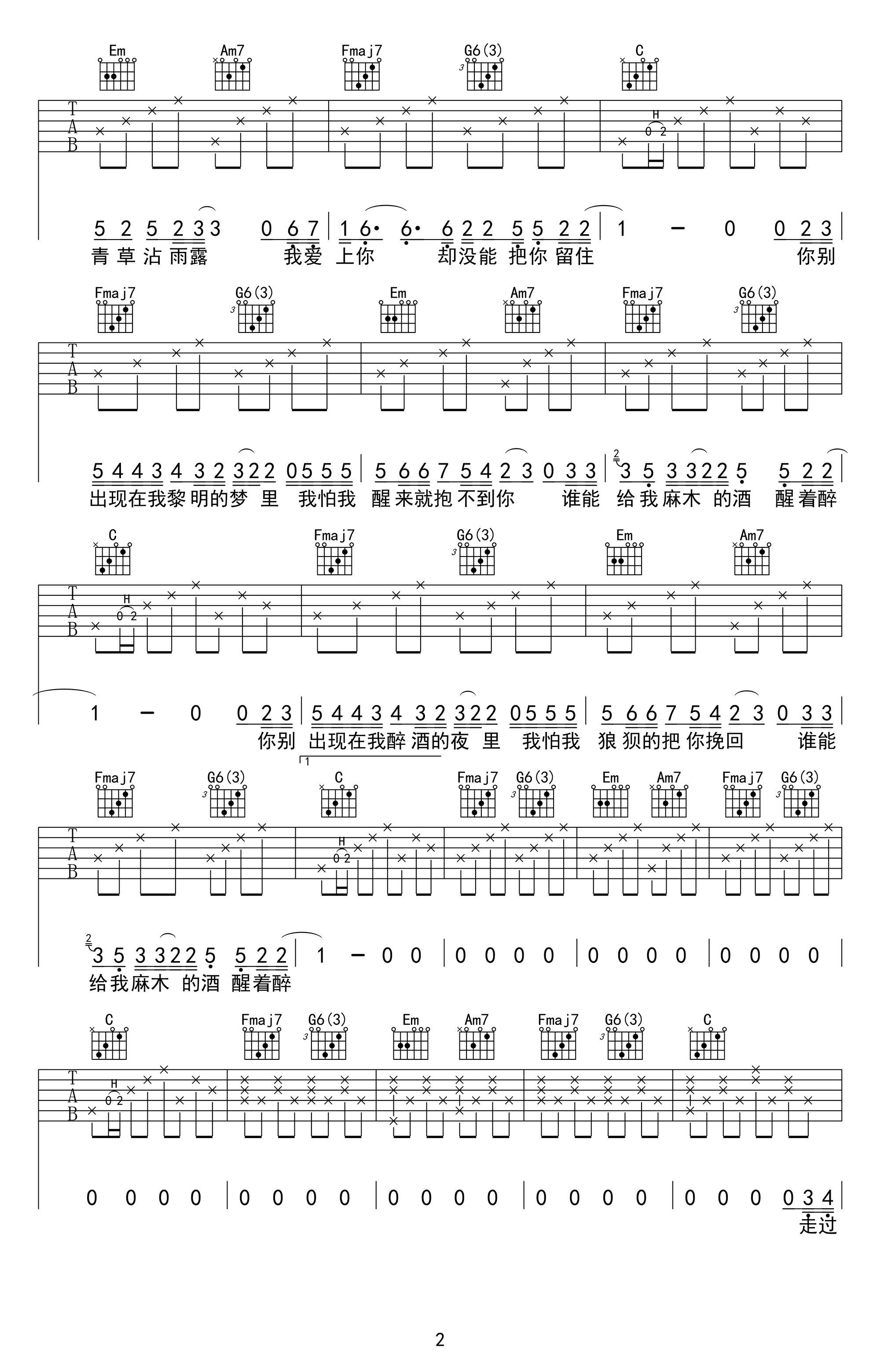 马良《醒着醉》吉他谱(C调)-Guitar Music Score