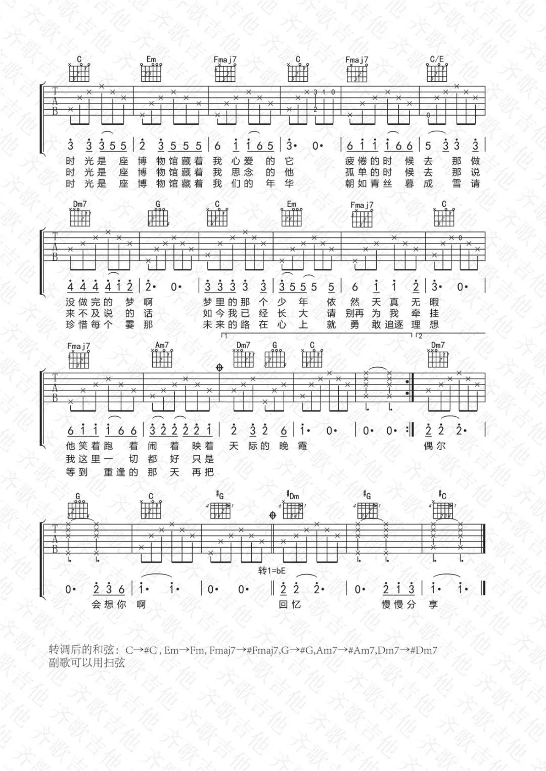 木小雅《时光是座博物馆》吉他谱(D调)-Guitar Music Score