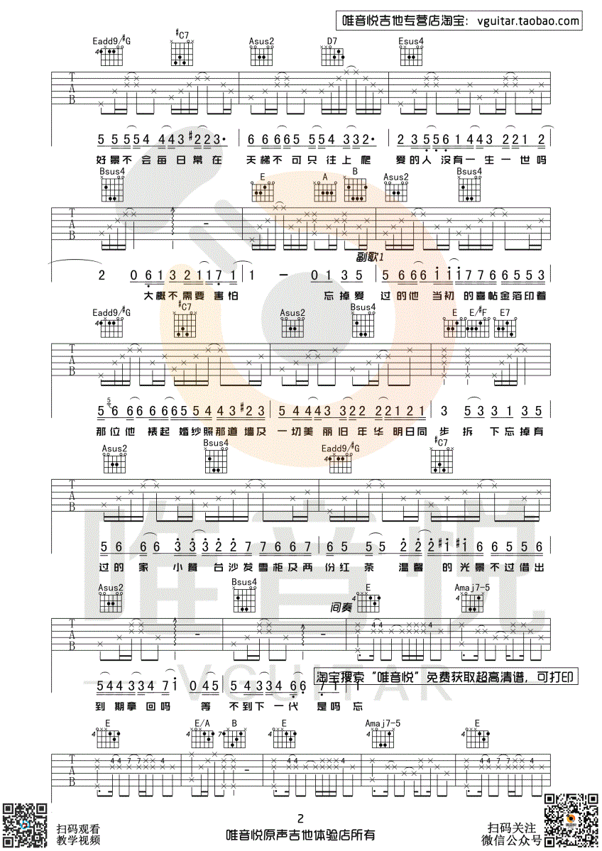 陈奕迅《喜帖街 演唱会版 》吉他谱(E调)-Guitar Music Score