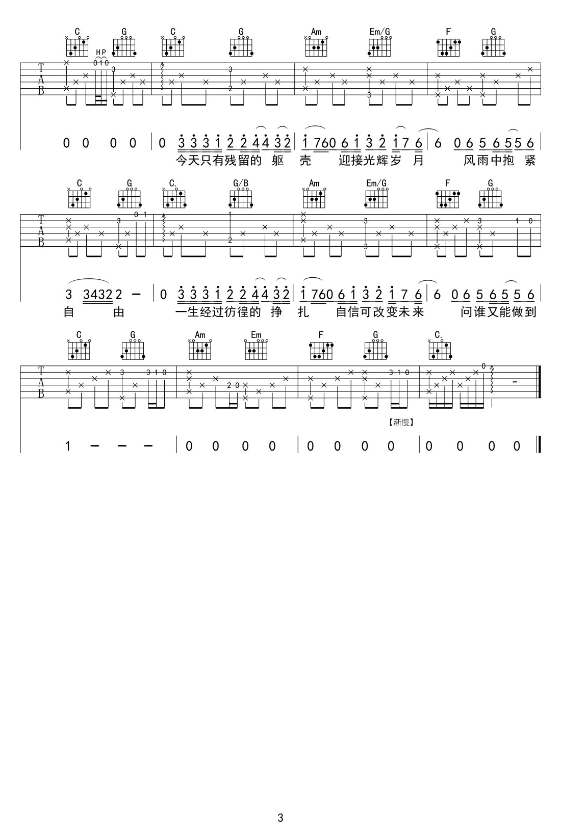 Beyond《光辉岁月》吉他谱(E调)-Guitar Music Score
