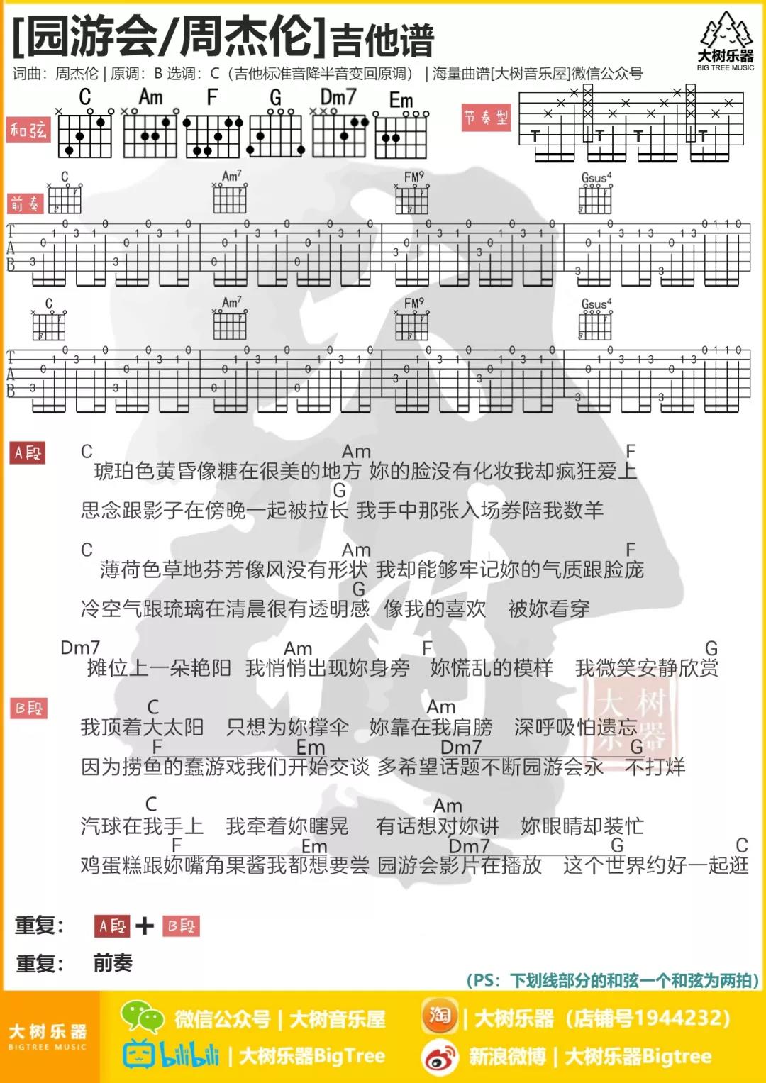 周杰伦《园游会》吉他谱(C调)-Guitar Music Score