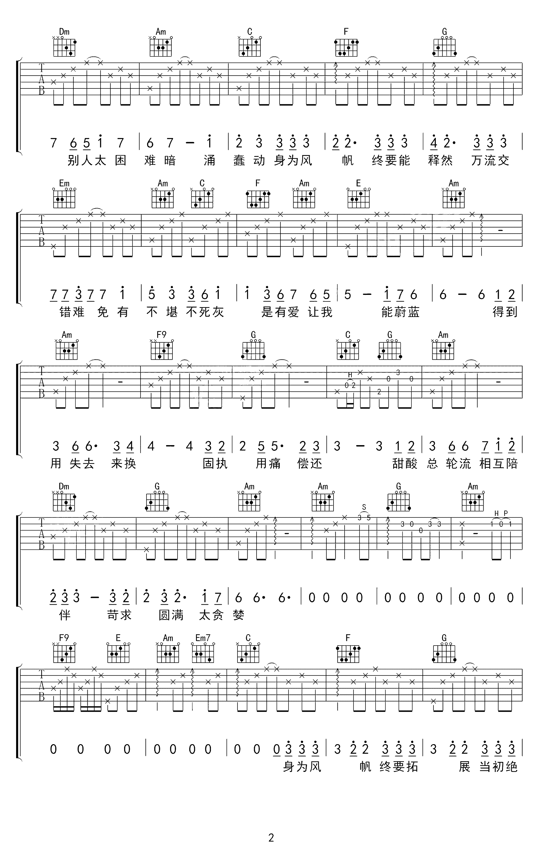 于和伟《青春告别诗》吉他谱(C调)-Guitar Music Score