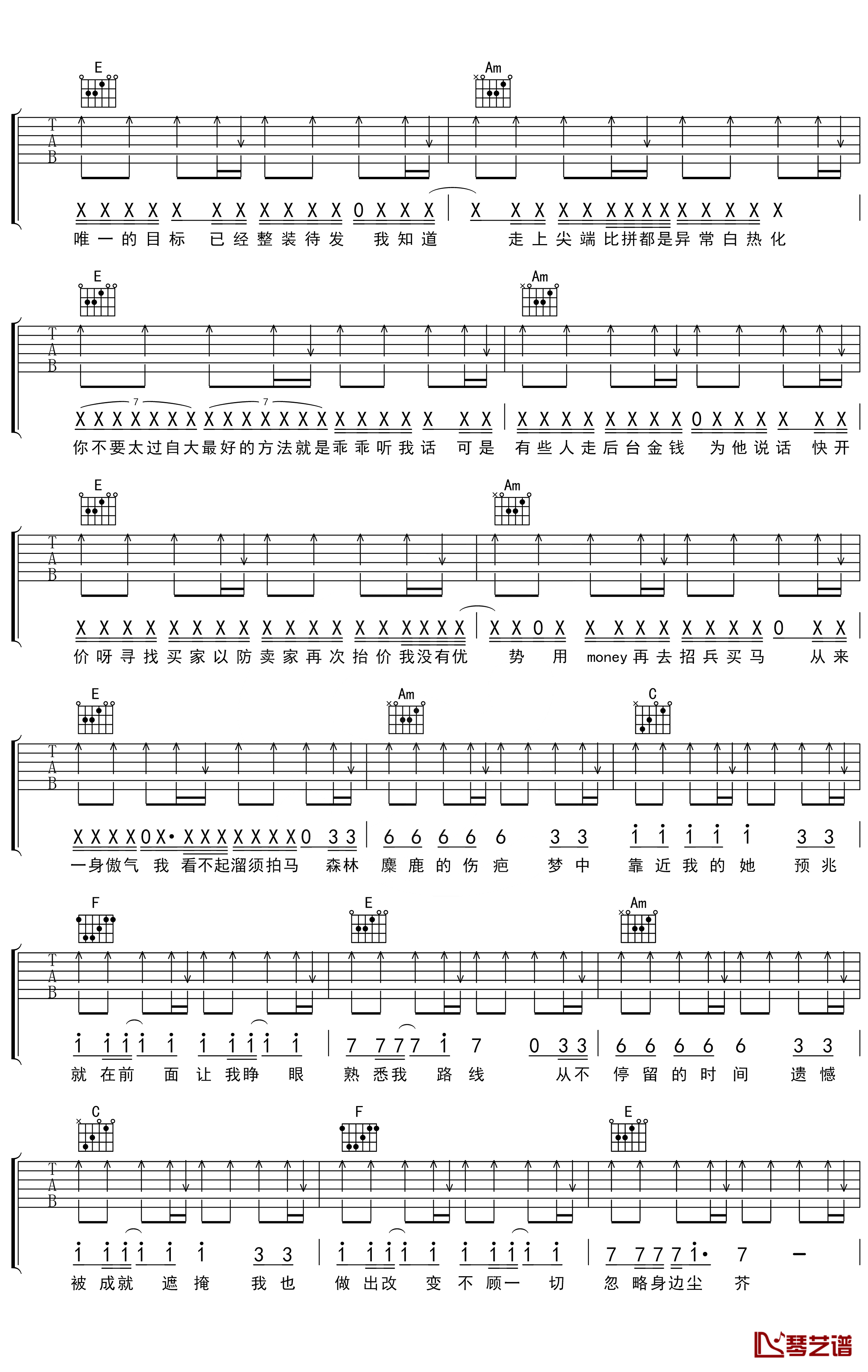 李沛轩《问题不大》吉他谱(C调)-Guitar Music Score
