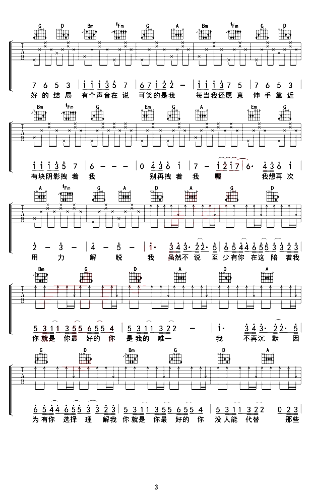 华晨宇《与火星的孩子对话》吉他谱(D调)-Guitar Music Score