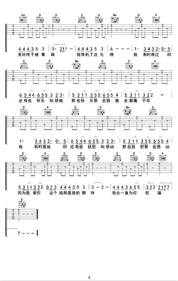 华晨宇《与火星的孩子对话》吉他谱(D调)-Guitar Music Score