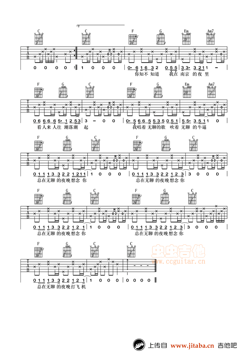 风子《我在南京的夜里》吉他谱(D调)-Guitar Music Score
