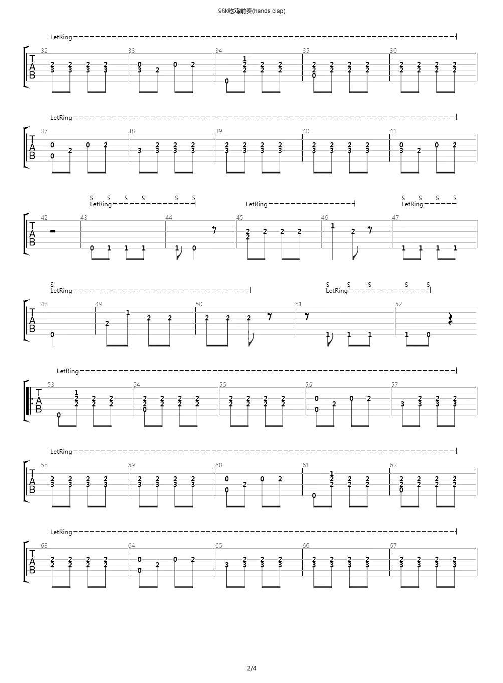 游戏动漫《98k 指弹 》吉他谱-Guitar Music Score
