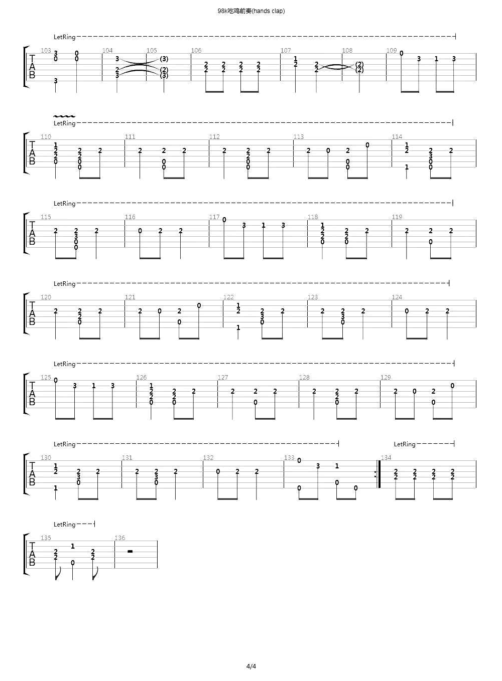 游戏动漫《98k 指弹 》吉他谱-Guitar Music Score