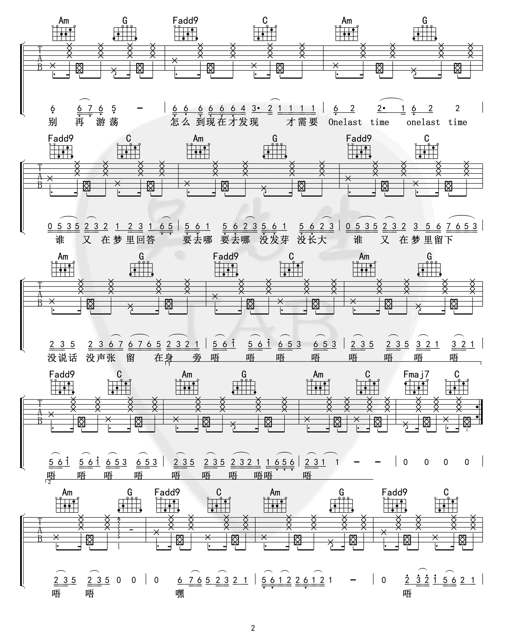 张钰琪《回答》吉他谱(C调)-Guitar Music Score
