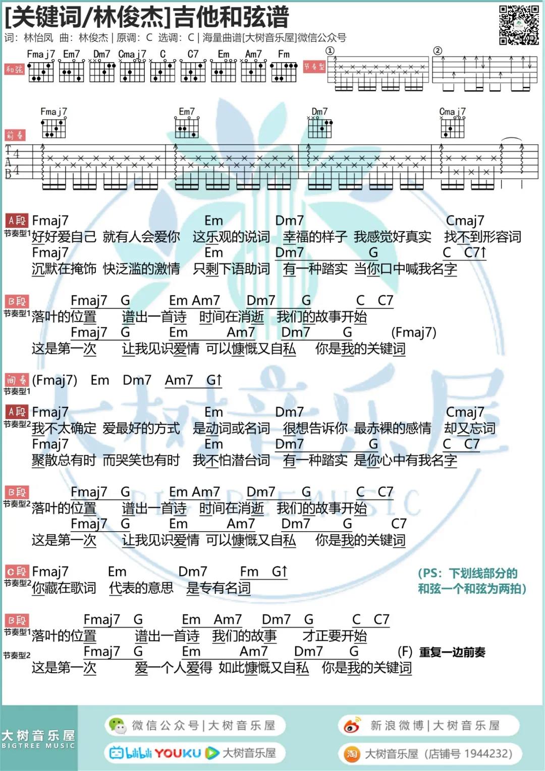 关键词尤克里里谱简谱图片