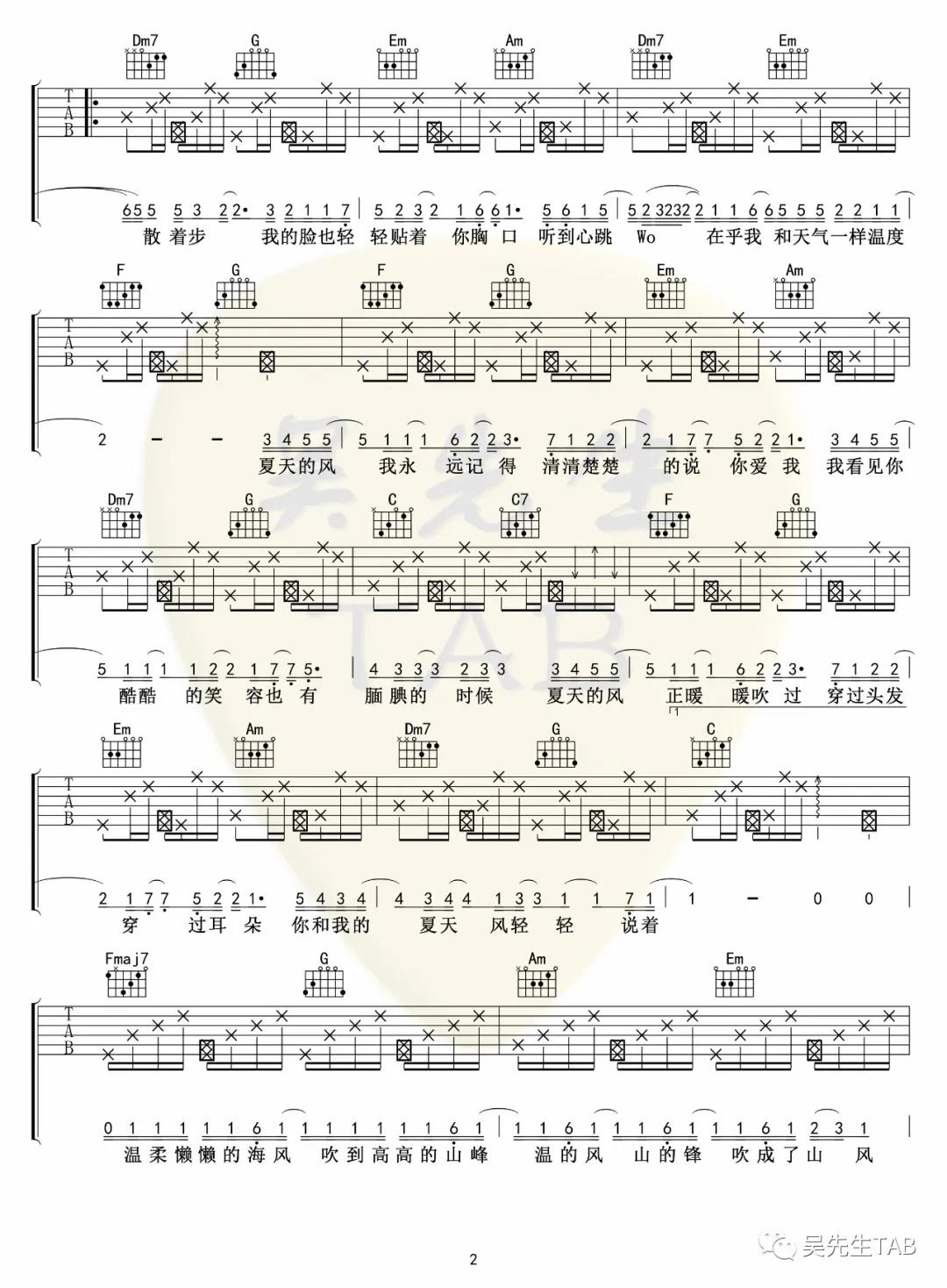 温岚《夏天的风》吉他谱(C调)-Guitar Music Score