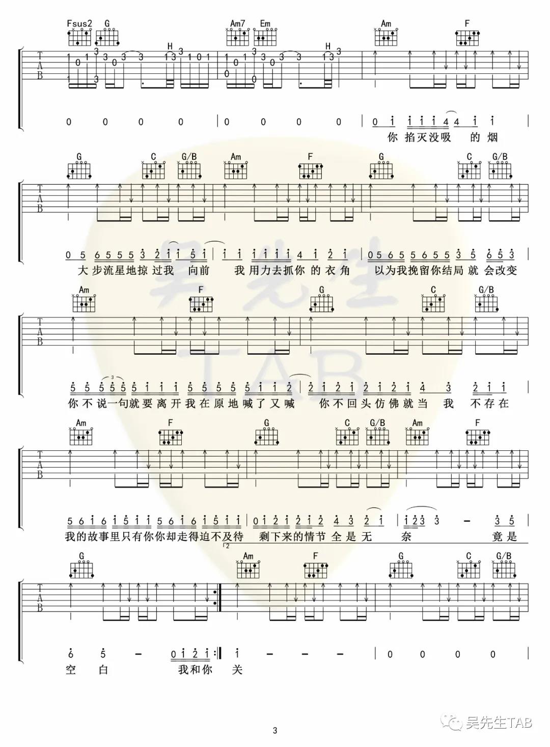 张叶蕾《还是分开》吉他谱(C调)-Guitar Music Score