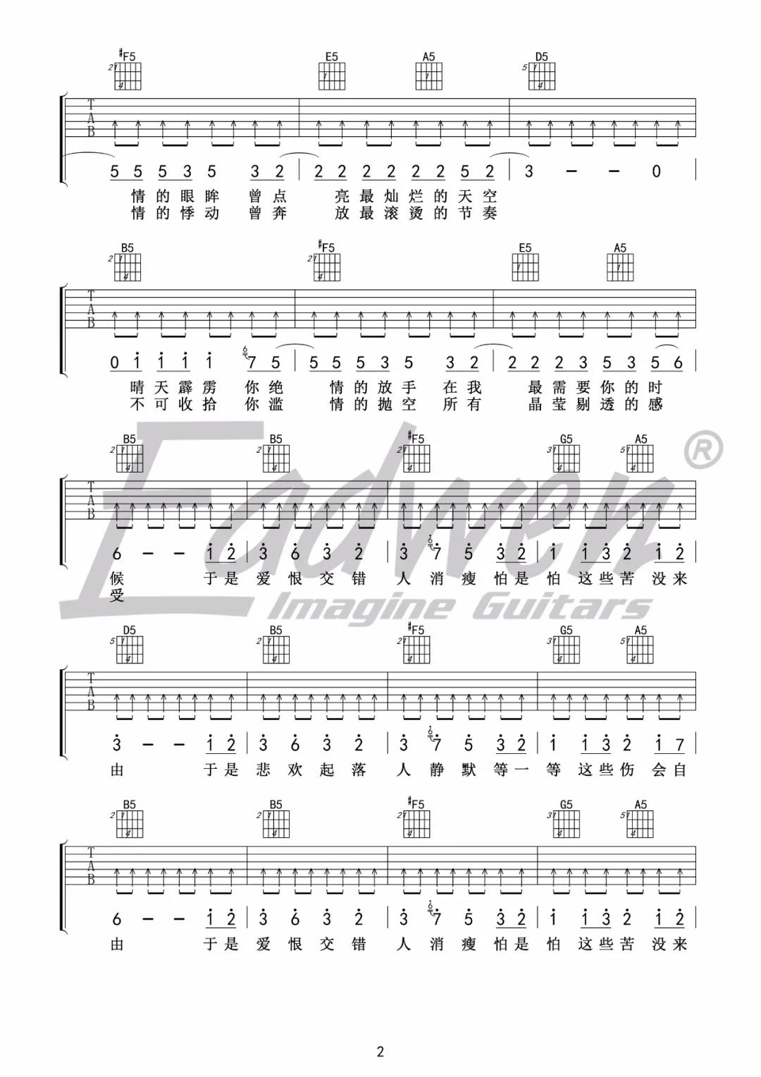 鹏鹏,杨小壮《口是心非》吉他谱(D调)-Guitar Music Score