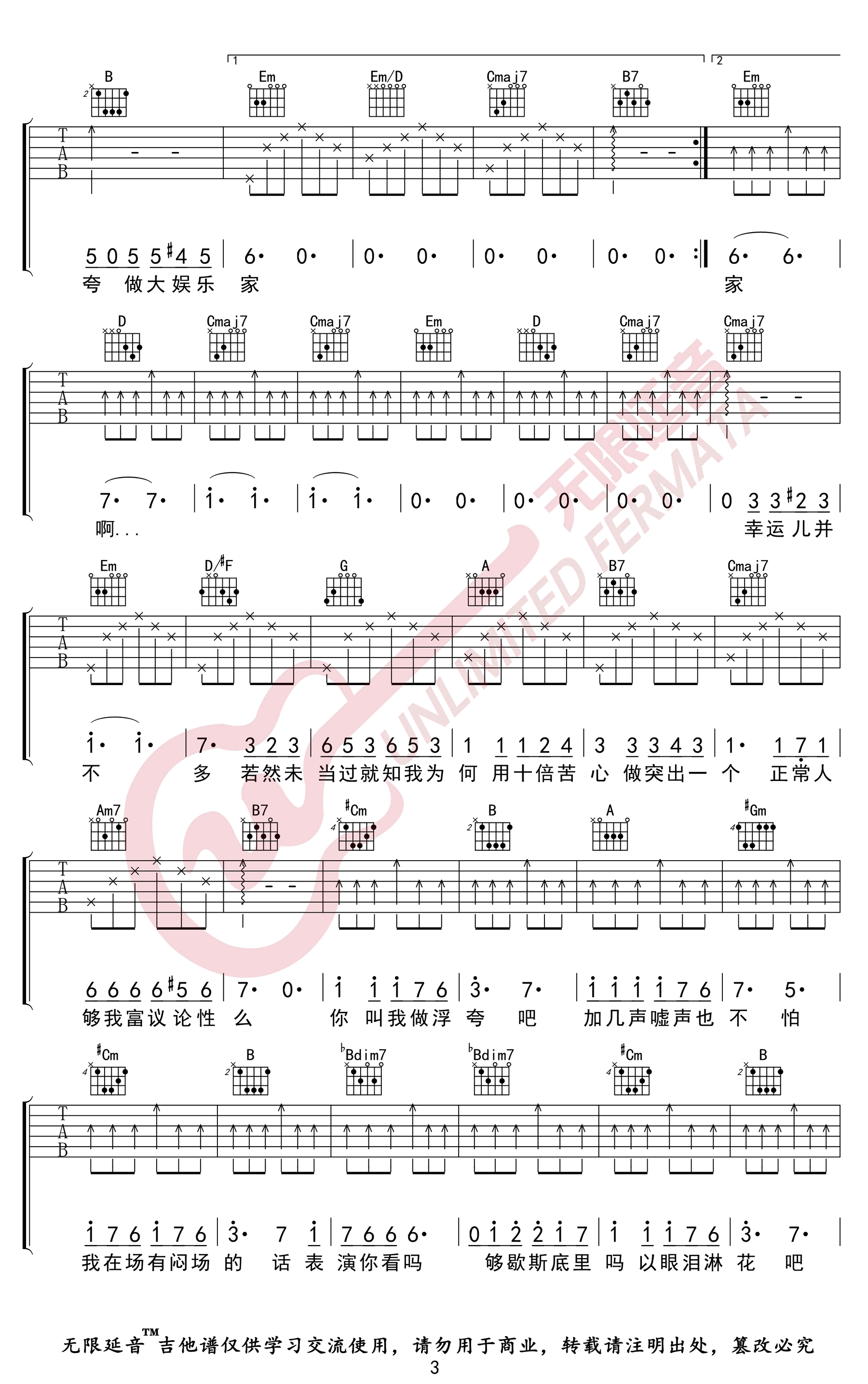 陈奕迅《浮夸》吉他谱(G调)-Guitar Music Score