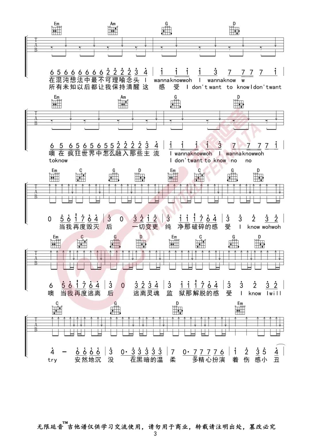 华晨宇《疯人院》吉他谱(B调)-Guitar Music Score