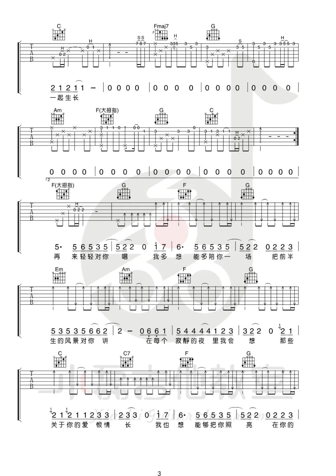 隔壁老樊《这一生关于你的风景》吉他谱(C调)-Guitar Music Score