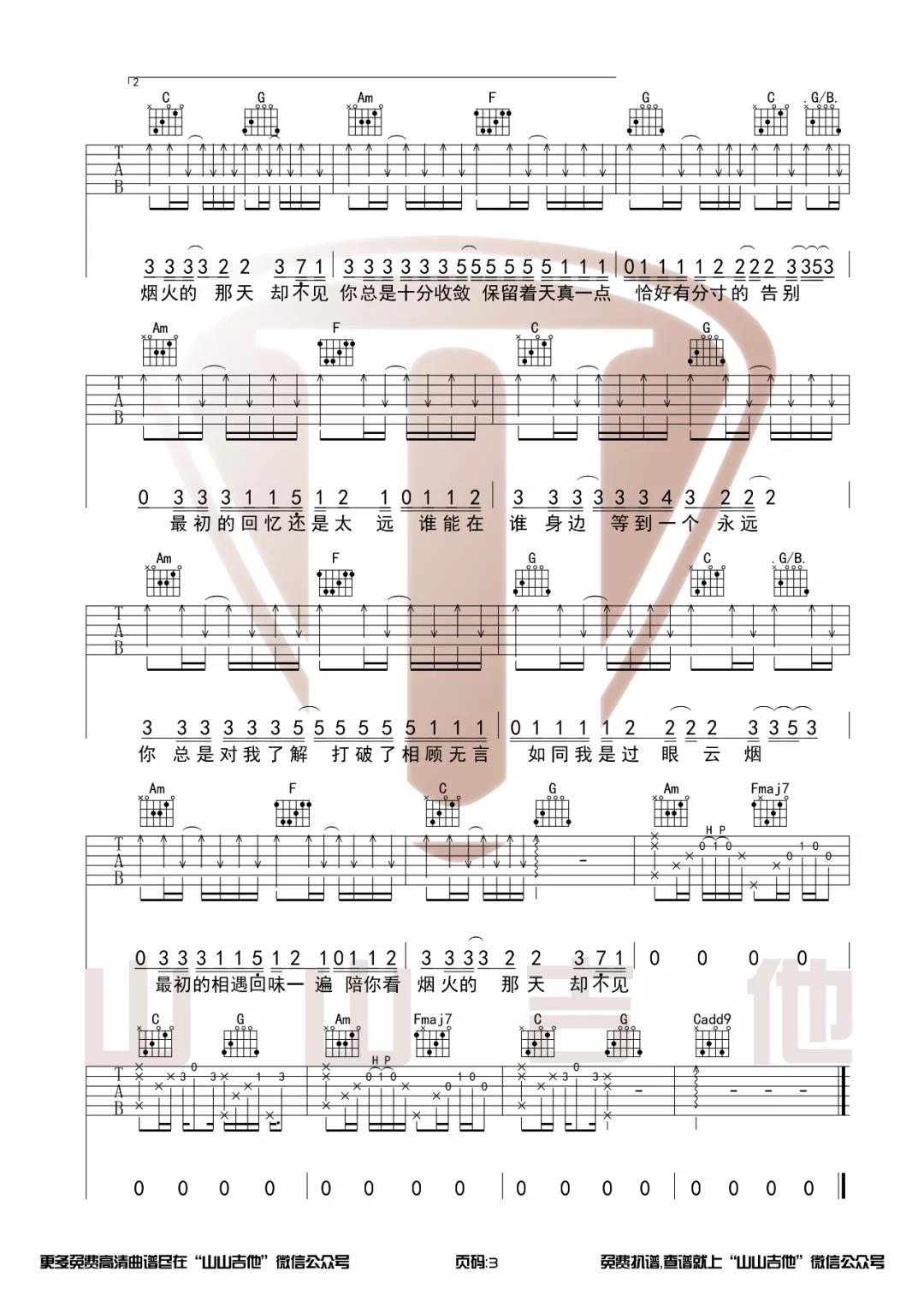 不够《收敛》吉他谱(F调)-Guitar Music Score