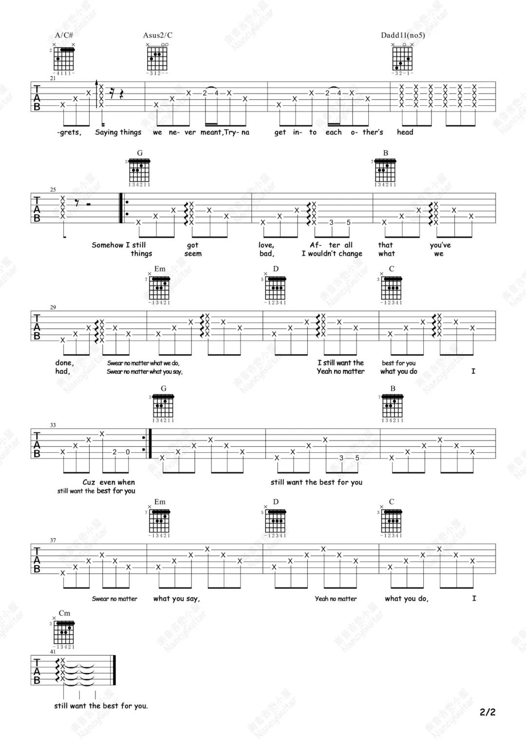 欧阳娜娜《The Best For You》吉他谱(G调)-Guitar Music Score