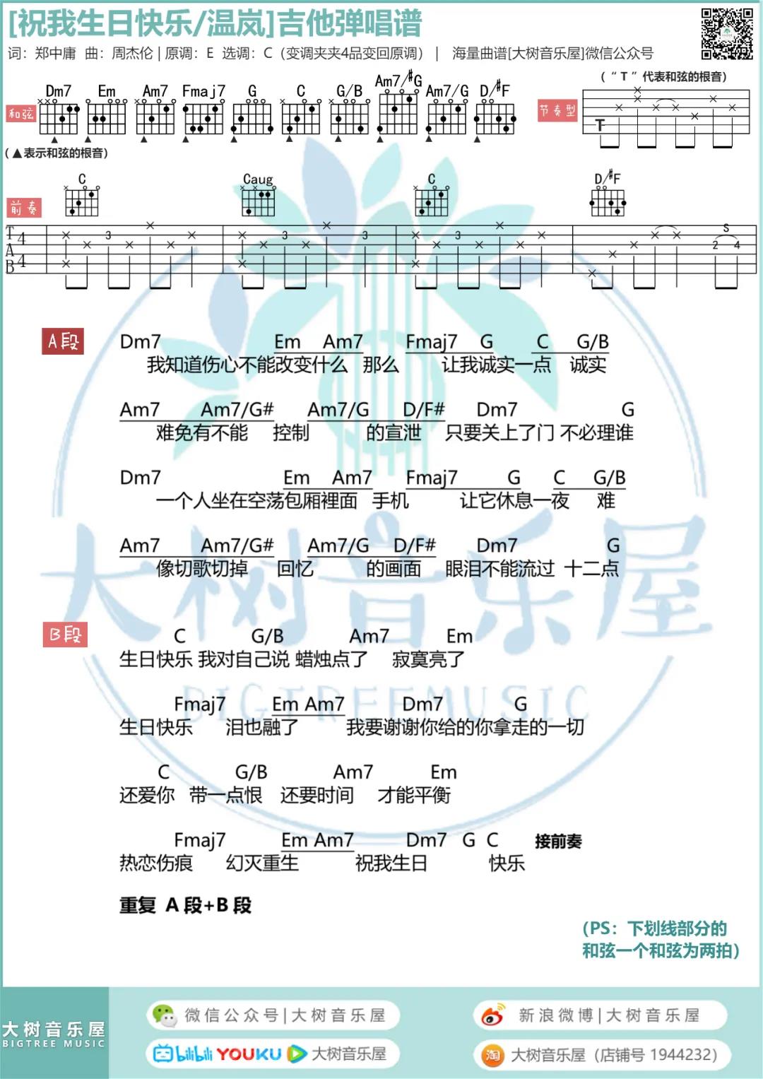 温岚《祝我生日快乐》吉他谱(C调)-Guitar Music Score