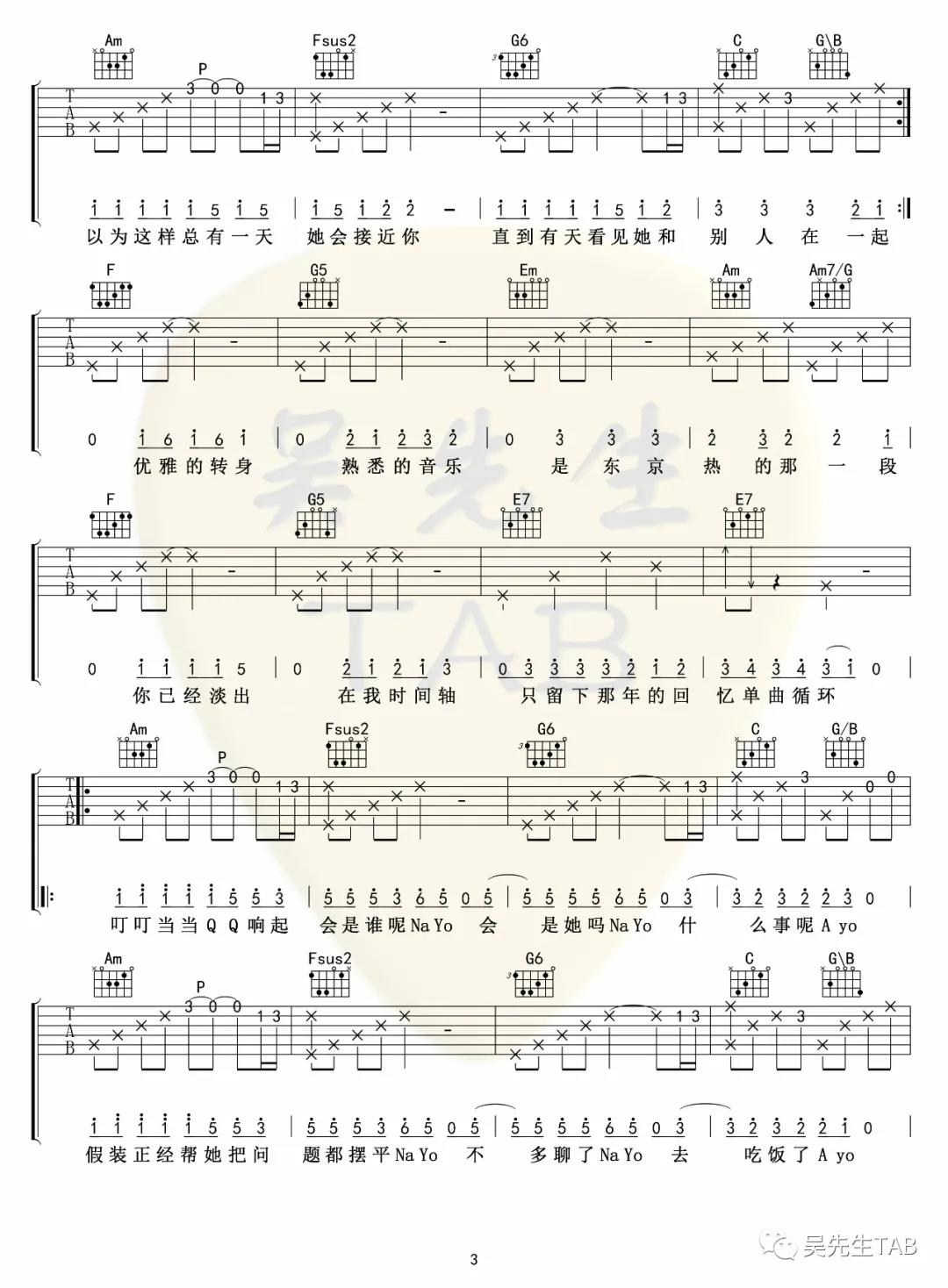 洛天依《东京不太热》吉他谱(C调)-Guitar Music Score