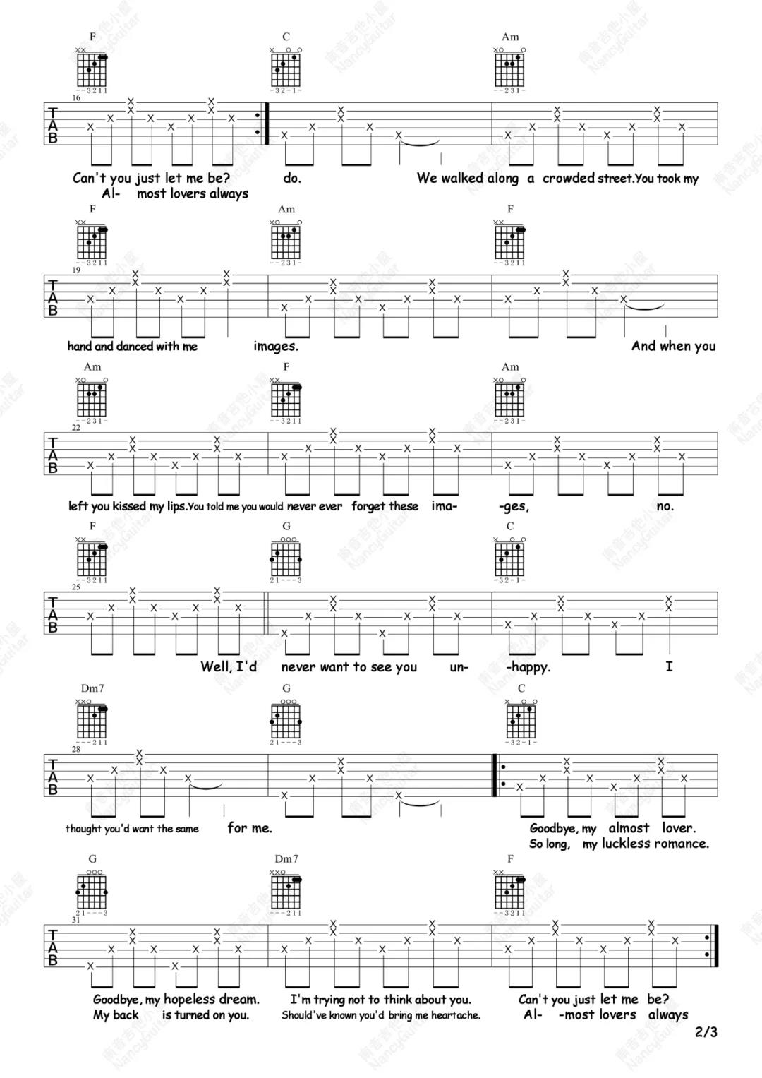 A,Fine,Frenzy《Almost Lover》吉他谱(A调)-Guitar Music Score