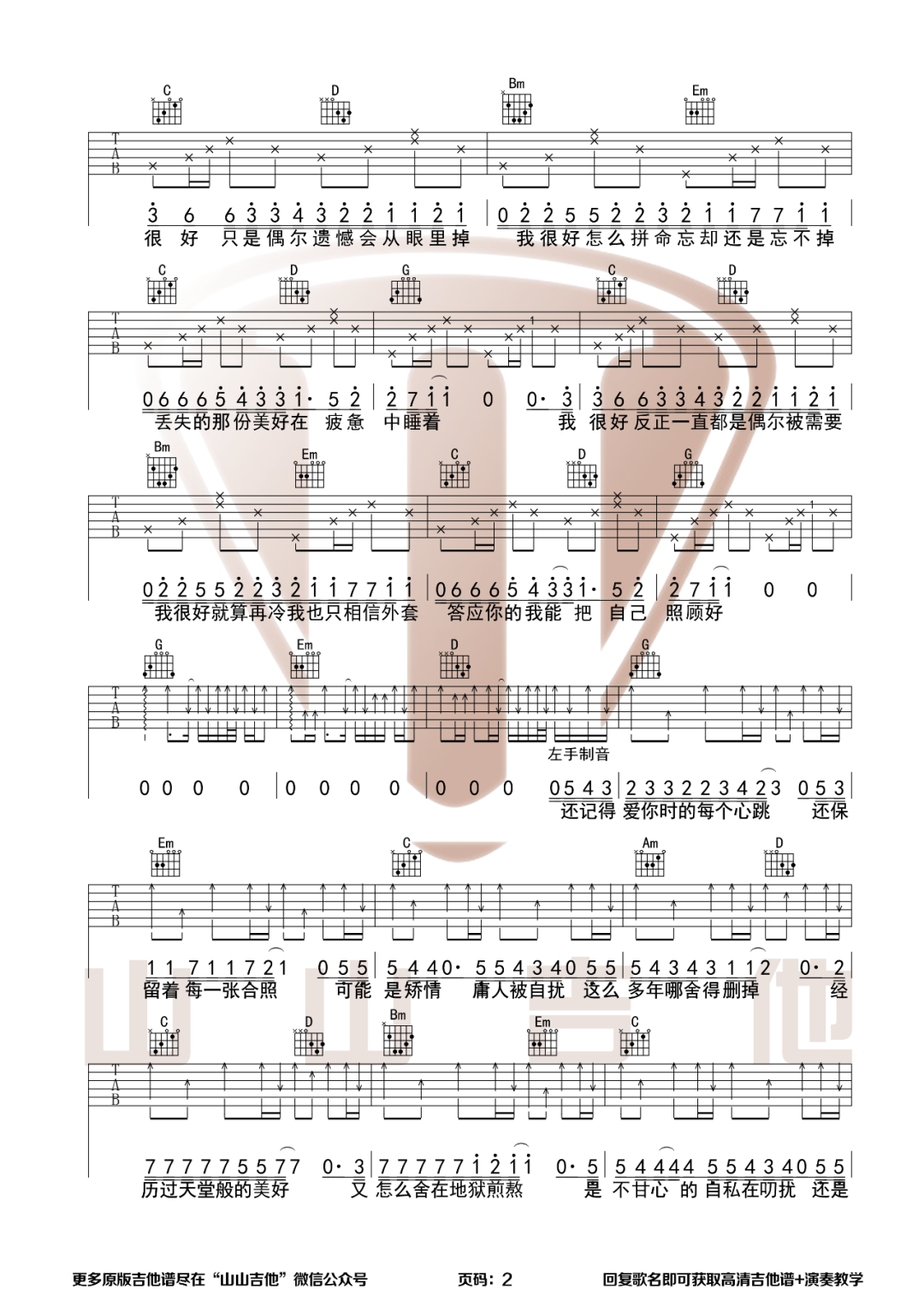 刘大壮《我很好》吉他谱(G调)-Guitar Music Score