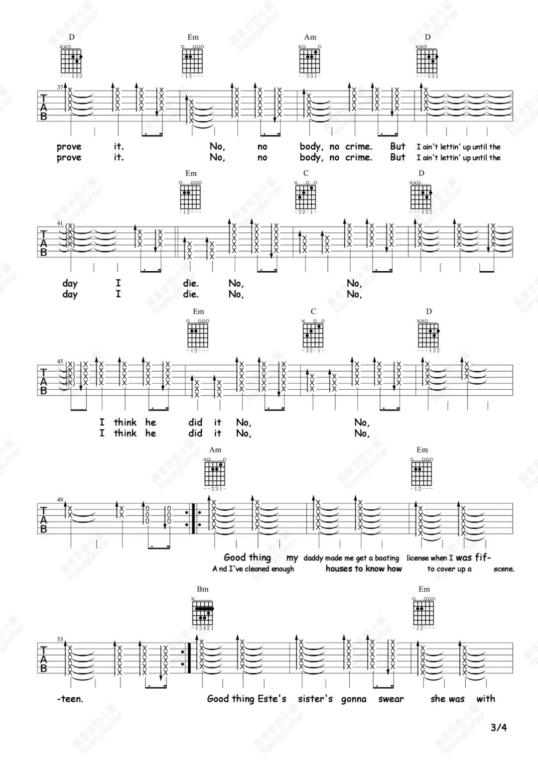Taylor,Swift《no body no crime》吉他谱(C调)-Guitar Music Score