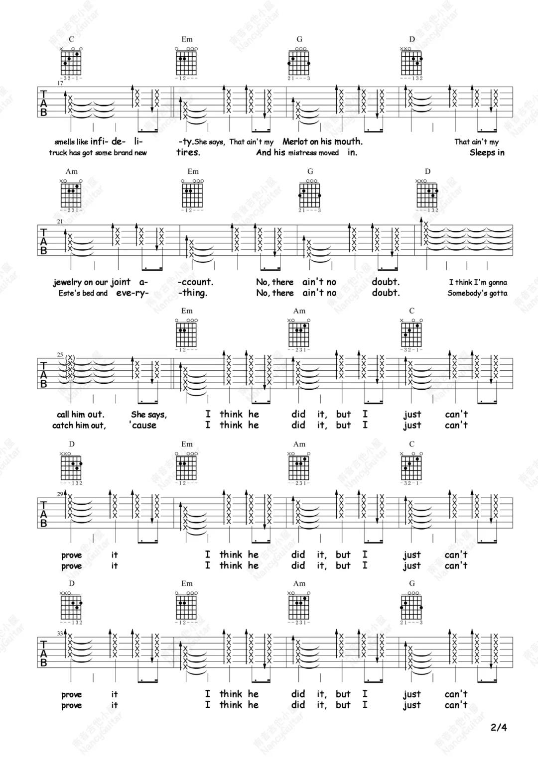 Taylor,Swift《no body no crime》吉他谱(C调)-Guitar Music Score