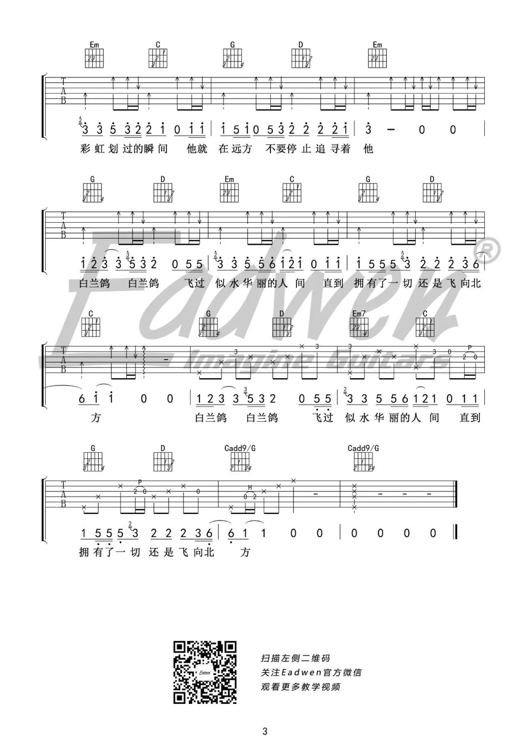 丢火车乐队《白兰鸽巡游记》吉他谱(G调)-Guitar Music Score